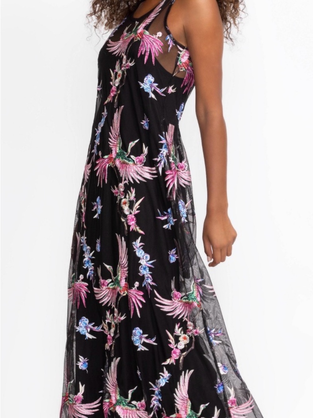 Johnny Was Meol Mazey Embroidered Birds Flight Maxi Dress PS